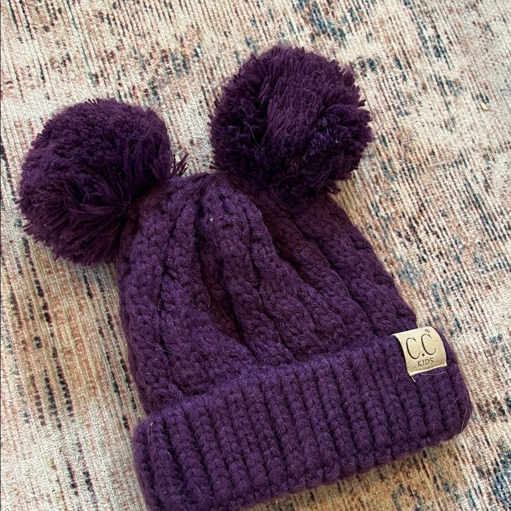 Purple Pom-Pom Knit Hat baby girl - Picture 3 of 3